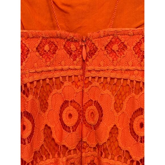 Free People Just Like Honey Orange Coral Lace Handkerchief Asymmetrical Dress - Picture 11 of 15